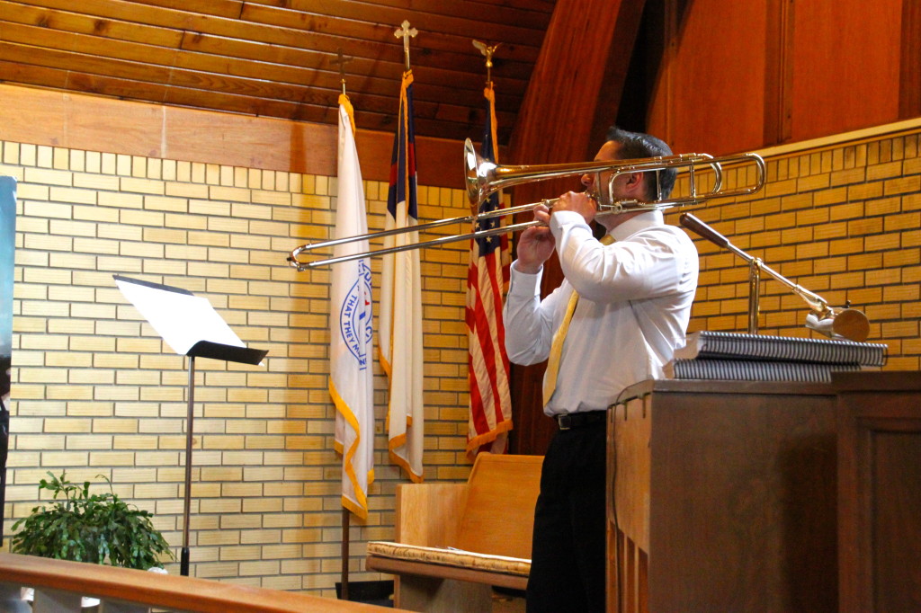 Nathan played his prized trombone. I love this band boy!